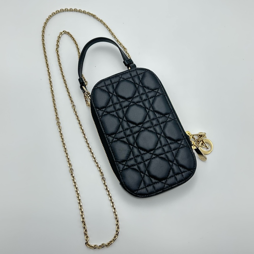 Christian Dior Cannage Phone case Chain Shoulder Bag Leather Black - Picture 3 of 10